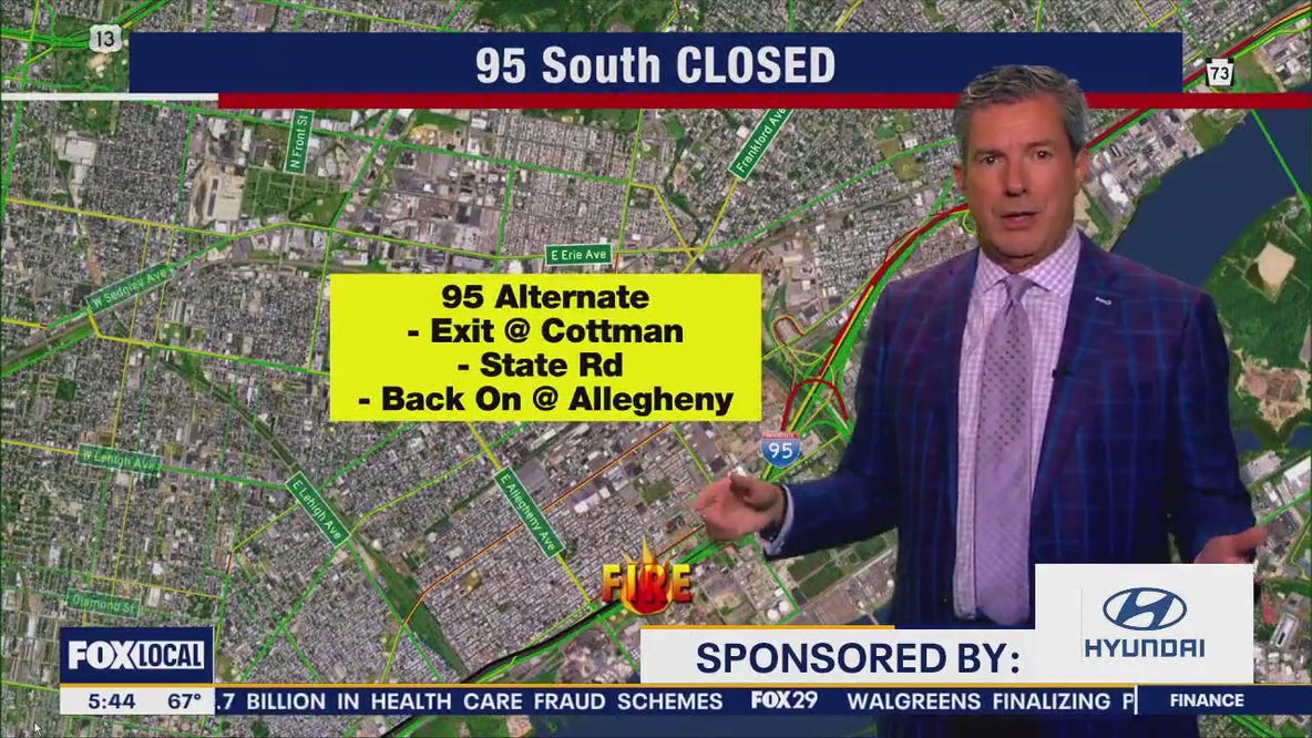 Tractor trailer fire closes stretch of I-95 in Philadelphia